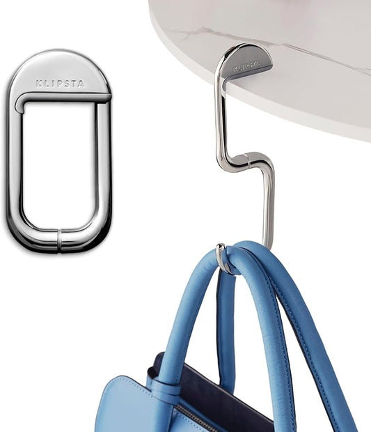 FLIP Bag Hook - Newly Redesigned. Portable Purse Hanger for Table with Magnetic Closure - Now Holds up to 50 lbs. (Silver)