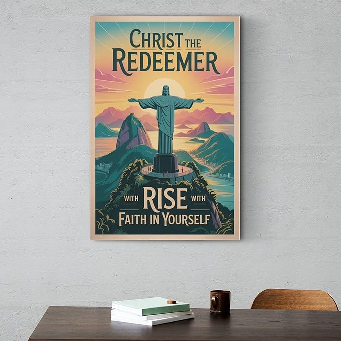 Inspirational Wall Art Christ The Redeemer Motivational Poster Rise with Faith in Yourself Décor for Office Classroom Meditation Room Print Poster Unframe-style 08x12inch(20x30cm)