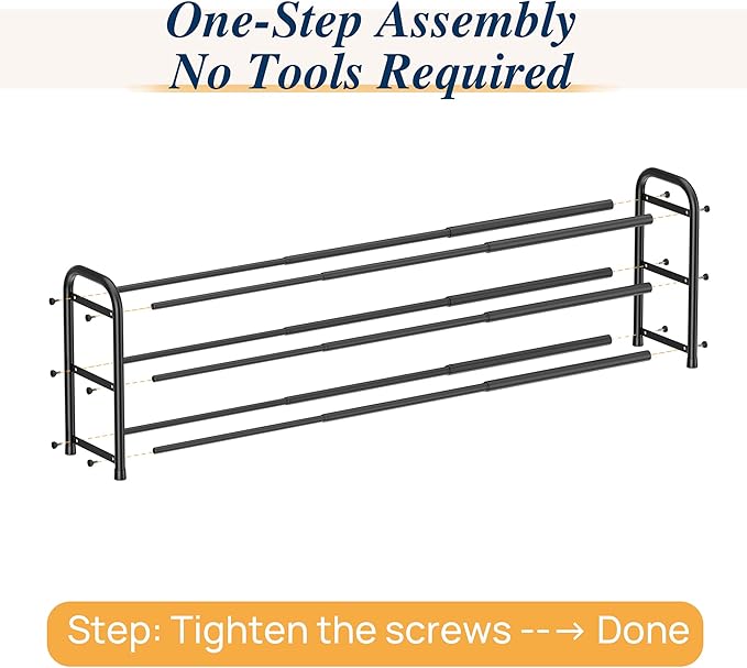 ENJOYBASICS Expandable Shoe Rack, 46.5'' Wide - 20 Pairs Adjustable Shoe Organizer Shelf for Closet, 3-Tier Black Metal Free Standing Shoe Rack Storage for Small Space, Entryway
