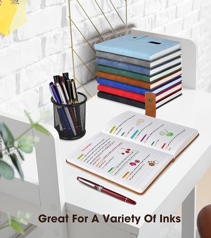 Brown A5 Lined Leather Journal Notebook for Men Women,5.9" X 8.4" Personalized Hardcover Journal with Pen,200 Pages 100 Gsm Thick Ruled Paper Daily Diary for Travel,Business,Work,Writing