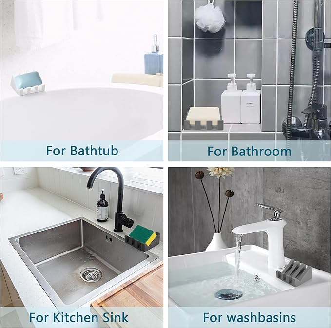 Self Draining Soap Dish,Silicone Suction Cup Soap Holder, Bathroom Soap Dish for Bar Soap,Can Extend Soap Life,Bathroom, Bath Tub, Kitchen Sink White - 4 Pack