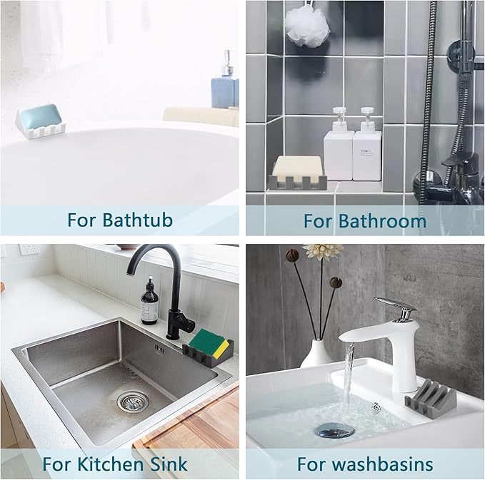 Self-Draining Soap Dish, Silicone Suction Cup Soap Holder, Bathroom Soap Dish for Bar Soap, Extends Soap Life, for Bathroom, Bathtub, Kitchen Sink, White - 2 Pack