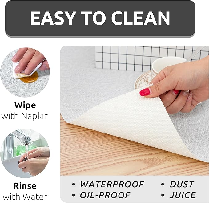 18X96 Inch Shelf Liner with Scissor & Tape Measure for Kitchen Cabinets, PVC Drawer Liner for Dresser Non-Slip Bathroom, Non-Adhesive Cabinet Liner Washable (White)