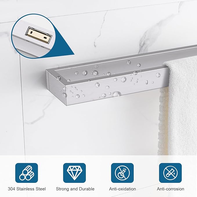TNOMS Single Towel Bar Towel Holder Bathroom Hardware Accessories,Stainless Steel Wall-Mounted Towel Rack Towel Rail,20 Inches Brushed Nickel