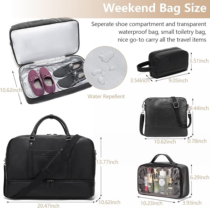 Wogarl Weekender Bag for Women Men Large Overnight Bag Travel Duffel Bag with Shoe Compartment Toiletry Satchel Bag Carry On Bag Fits 21" Laptop