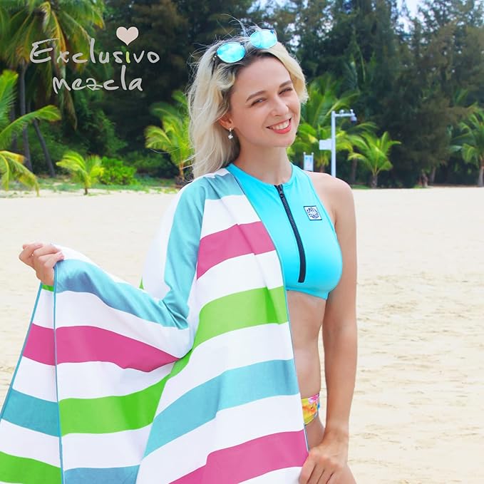 Exclusivo Mezcla Microfiber Quick Dry Beach Towel, Large Lightweight Sandfree Pool Towel for Swimming Camping Travel with Bag (Multicolor, 30x60 Inches)