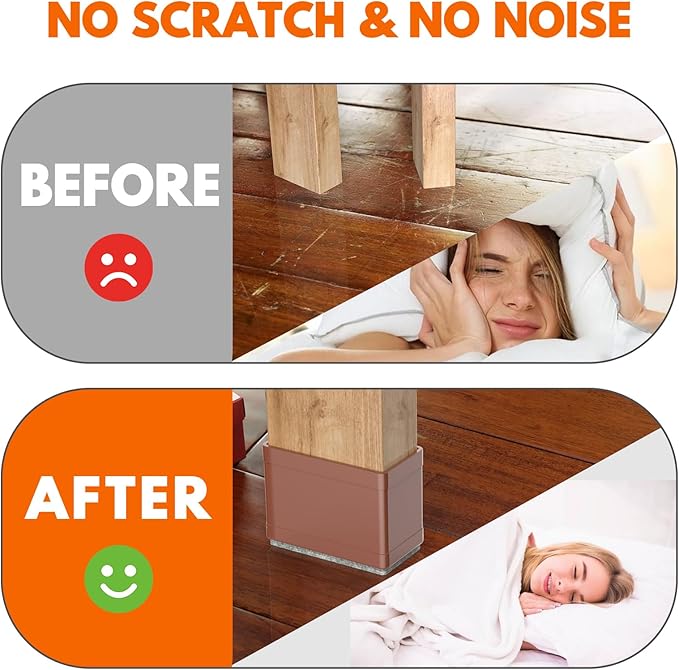 Rectangle Chair Leg Protectors for Hardwood Floors, 16 PCS Silicone Covers to Protect Wood Tile Floors Felt Pads Furniture Leg Caps Reduce Noise. Easy to Move. (Brown, 0.75 x 1 Inch, Rectangle)