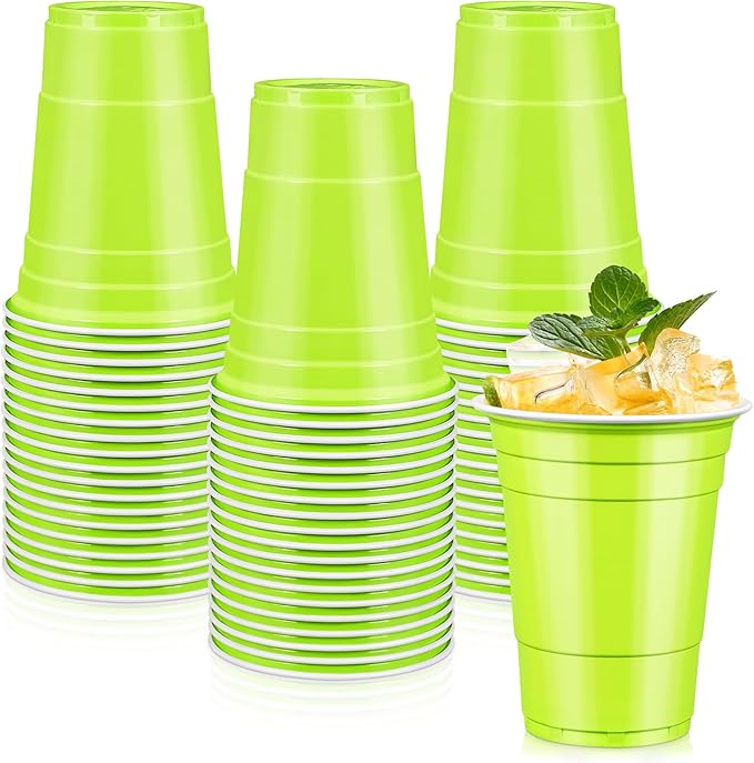 LANLISA 50 Lime Green Plastic Cups, 16 oz Disposable Cups, Drinking Cups For Halloween, Summerween, Christmas Party Supplies