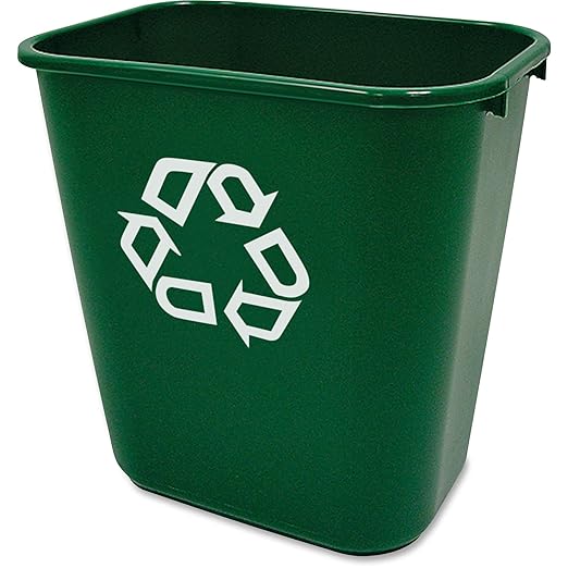 Rubbermaid Commercial Products Resin Deskside Recycling Can, 7-Gallon, Green Recycling Symbol, Plastic, for Bedroom/Bathroom/Office, Fits Under Desk/Sink/Cabinet