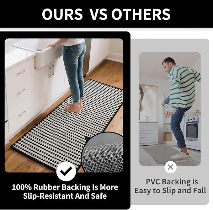 YDKGL Kitchen Runner Rugs Non Slip Washable, Super Absorbent Soft Chenille Braided Kitchen Mats for Floor Rubber Backing Sink Mat Standing Hallway Floor Mat, Easy Clean, Black 17"x59"