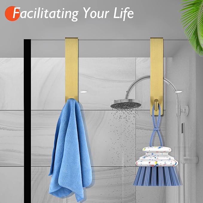 Kontoyo Shower Door Hooks(7.5 Inch),Extended Over Door Hooks for Bathroom Frameless Glass Shower Door,Stainless Steel Towel Hooks,Heavy Duty Rack Hooks for Robe,Towel-3 Pack-Gold