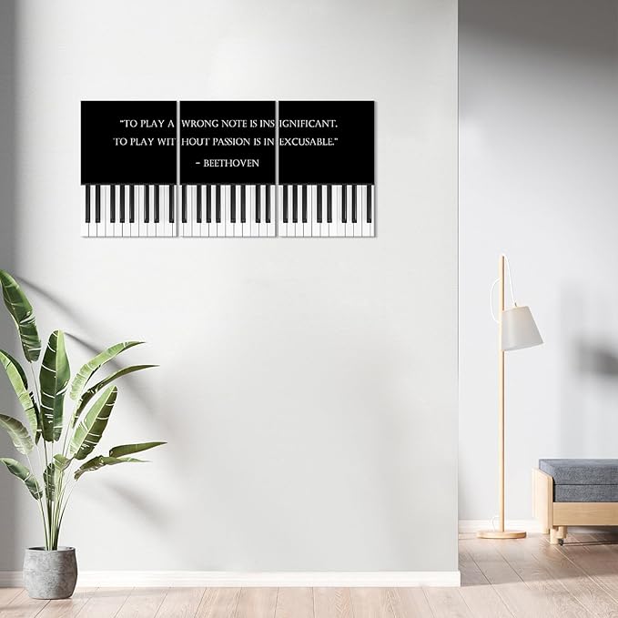 KAWAHONE Motivational Quote Wall Art Playing w/o Passion is INEXCUSABLE Encouraging Inspirational Wall Print Positive Quotes Wall Art With Beethoven Quotes Is for Office Bedroom Living Room Classroom