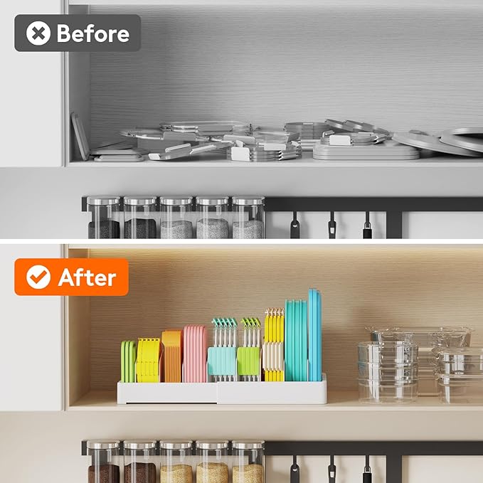 Lifewit Kitchen Cabinet Organizer for Food Container Lids, Large 9.8-17" Expandable Lids Holder with 8 Adjustable Dividers & 9 Sections for Pantry Organizers and Storage, Home Drawer Organization