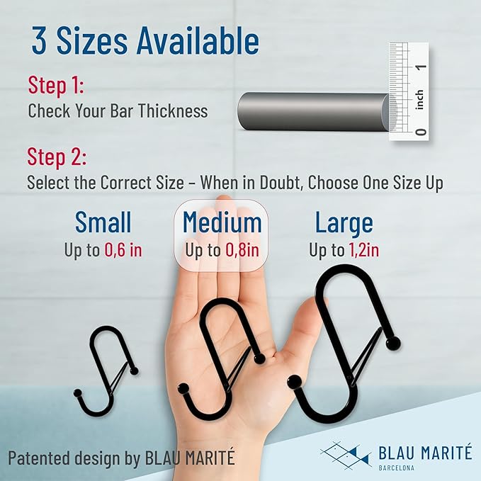 10-Pack Metal S Hooks for Hanging – Heavy-Duty S-Shaped Hooks with Safety Buckle – Fits Bars up to 0.8 in – Anti-Drop S-Hooks for Kitchen, Bathroom, Closet & Pot Racks – White (Medium)