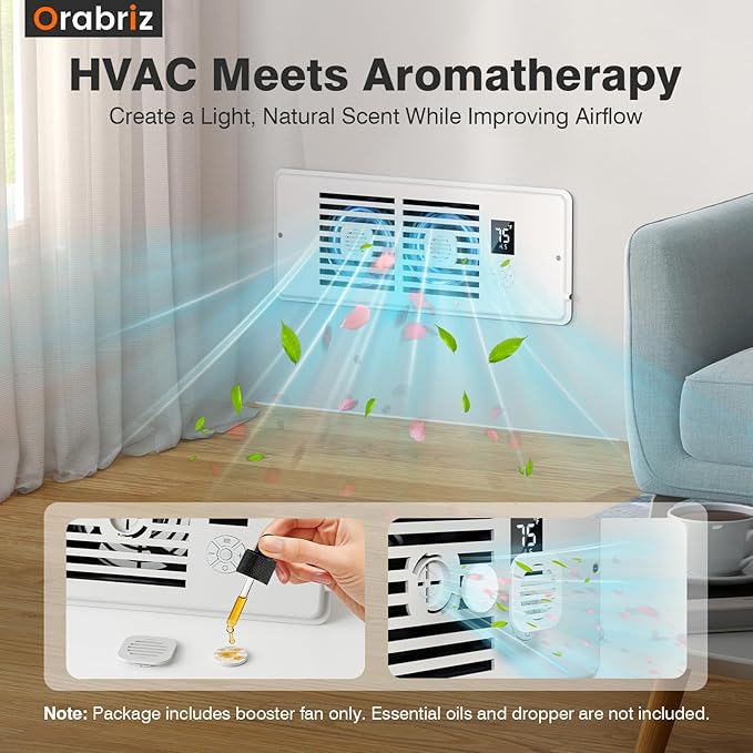 AC Vent Booster Fan 4" x 12" Register, Quiet 10-Speed Register Booster Fan with Thermostat Control, Remote & LCD Display, Aroma Pad Slot, Fixes Hot & Cold Spots in Rooms