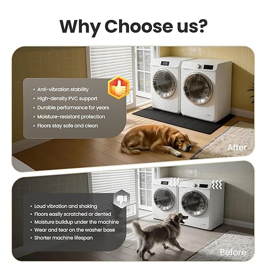 Washer Dryer Anti-Vibration Mat Foldable Rubber Mat for Washing Machine, Waterproof, Noise Reducing Pads Non-Slip Shockproof Mat for Floor Protection, 63 * 29.5 Inches