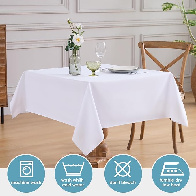 VidaFete Square Tablecloth 6 Pack 52 x 52 Inch Tablecloths Stain Wrinkle Resistant Polyester Dining Table Cover for Kitchen Dining Party Wedding Rectangular Tabletop Buffet Decoration (White)