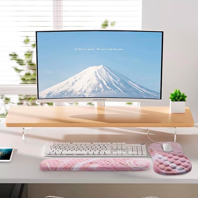 Mouse Pad Wrist Support, Laokiiy 2-in-1 Keyboard Wrist Rest + Ergonomic Mouse Pad, Non-Slip Wrist Rest for Computer Keyboard, Makes Typing Easy & Relieves Wrist Pain (Rose Gold Pink Marble)
