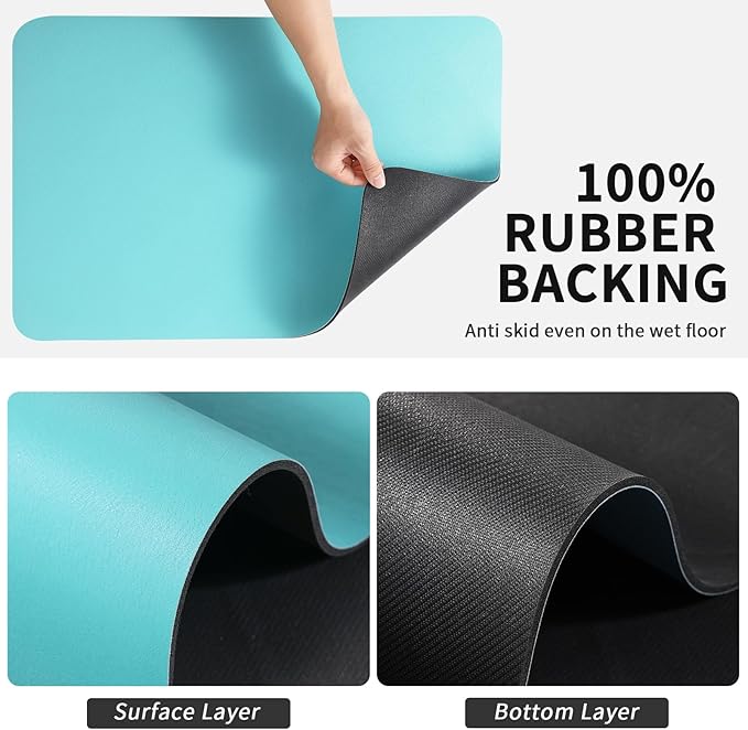 HotLive Dish Drying Mat for Kitchen Counter, Heat Resistant Drainer Mats with Non-slip Rubber Backing, Stain Hiding Kitchen Super Absorbent Draining Mat, Easy to Clean Dish Rack Pad, Teal 18"x24"