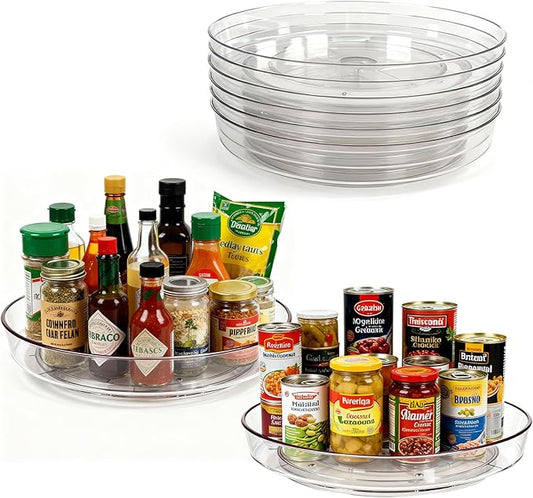 Lazy Susan Turntable for Spice Organization | Clear BPA-Free Plastic Rotating Organizer for Kitchen Cabinet, Pantry, Countertop, Fridge | 360-Degree Rotating Base (10 inch - 8 Pack)