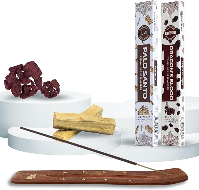 Trumiri Incense Sticks - Combo Pack of 40 Insence-Sticks - 20 Dragons Blood + 20 Palo Santo - Insenses - Insents - Incents - Inscense - Incence - Incienso - All Natural Incense Sticks