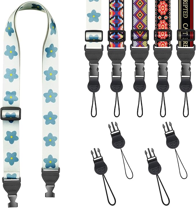 Blue Floral Shoulder Strap, Adjustable Camera Strap with 2 Sets of Quick-Release Buckles, Comfortable Neck Strap for iPad, Tablet, Camera, Laptop, Binocular, Luggage Bag