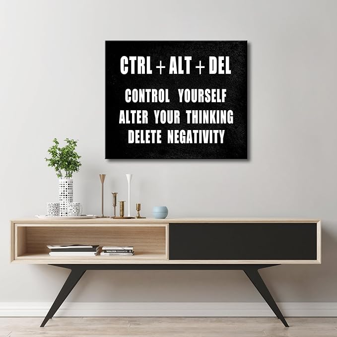 Pyradecor Motivational CTRL+ALT+DEL Classroom Positive Quotes Inspirational Poster Canvas Prints Wall Art for Office Living Room Home Decorations