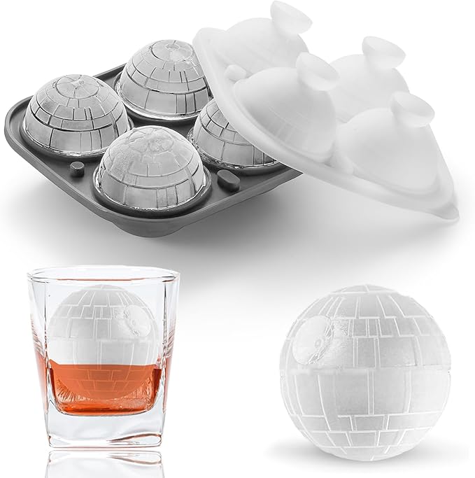 Nax Caki 3D Death Star Ice Cube Molds, Large Silicone Fun Shapes Bourbon Gifts for Men Fandom, Whiskey Ice Cube Mold for Cocktails, Brandy, Whiskey Gifts for Men Nerds & Geeks