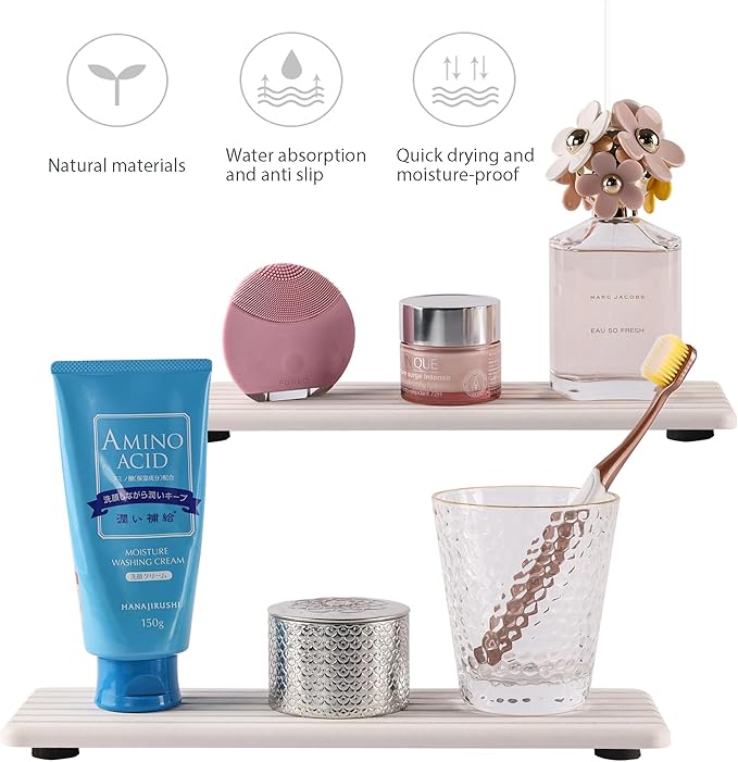 NiuYichee 2 PCS Water Absorbent Diatomite Coasters (12.2" x 4"), Grooved Design, Water Absorbing Stone Used for Hand Soaps & Plants & Toiletries in the Modern Home