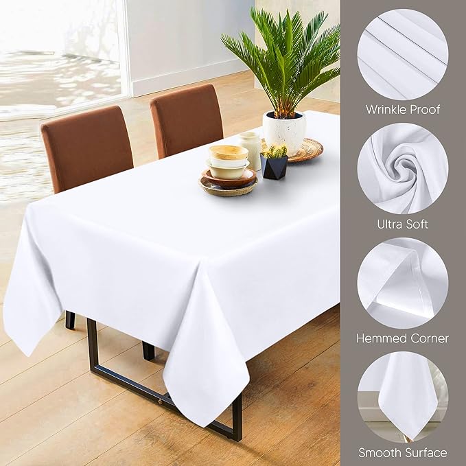 Utopia Kitchen Rectangle Table Cloth 2 Pack(60x126 Inches, White), Tablecloth Machine Washable, Polyester Table Cover for Dining, Buffet Parties, Picnics, Events, Weddings and Restaurants