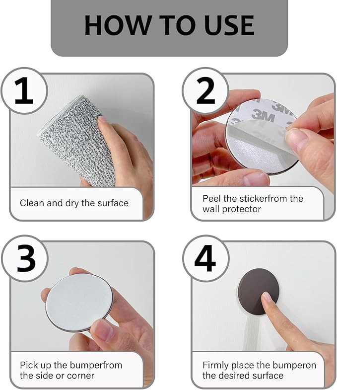 2" Wall Door Handle Stopper, 12PCS Black Self Adhesive Wall Protector Rubber Door Bumpers, Solution for Stopping Damage from Doors Knobs, Shock Absorbent and Noise Reduction