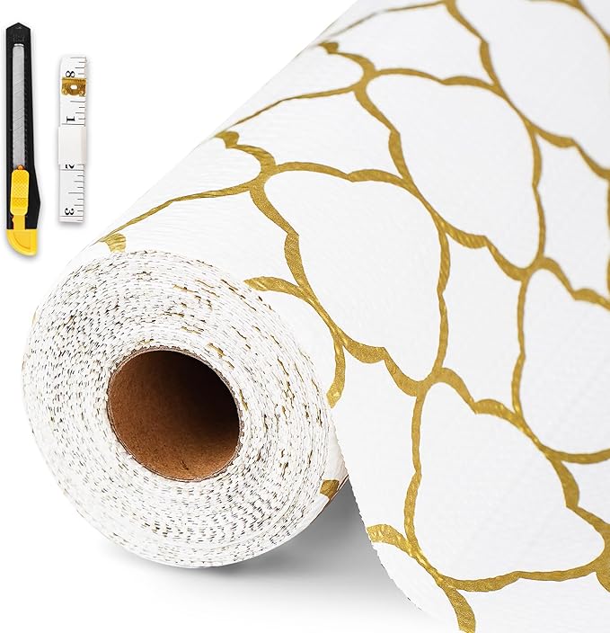 Drawer and Shelf Liner for Kitchen Cabinet,Non-Adhesive Cabinet Liner 24in x 30FT,Waterproof Shelf Paper Non-Slip Mats Cupboard Liners Contact Protect Dresser/Shelves/Table-Golden Lantern