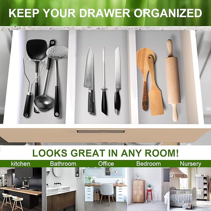 ANTOWIN Bamboo Drawer Dividers Organizers, Expandable Drawer Separators Splitter, 17-22 inches Long Adjustable Spring-loaded Organizer for Large Utensil, Clothes, Tools Drawers (White)