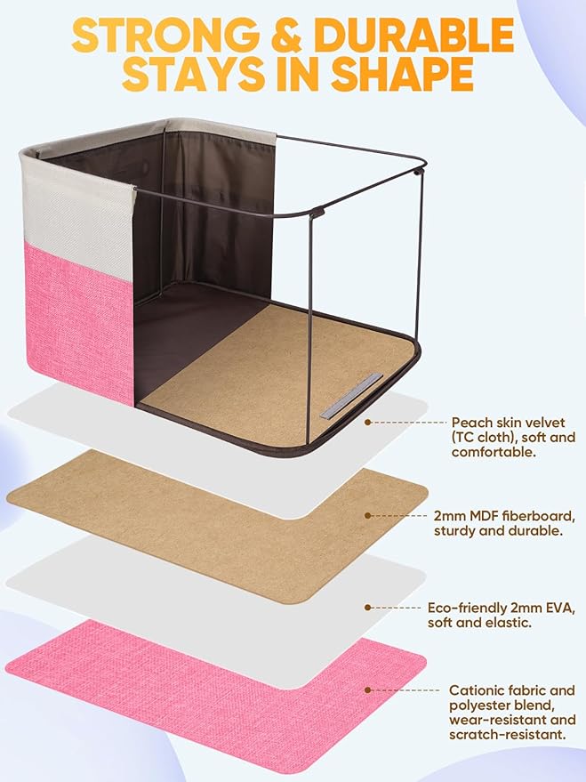 BALEINE 2 Pack Fabric Storage Bins for Shelves, Linen Storage Baskets for Organizing, Decorative Closet Bins for Clothes, Home (Pink, 14''x10''x8.5')
