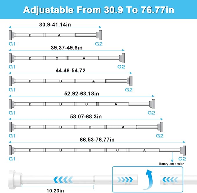 Tension Curtain Rod 30 To 76 Inch White Tension Rods Adjustable Spring Loaded Curtain Rods 7/8" Curtains Rods No Drilling Tension Rods For Windows Bedroom Closet Doorway Door