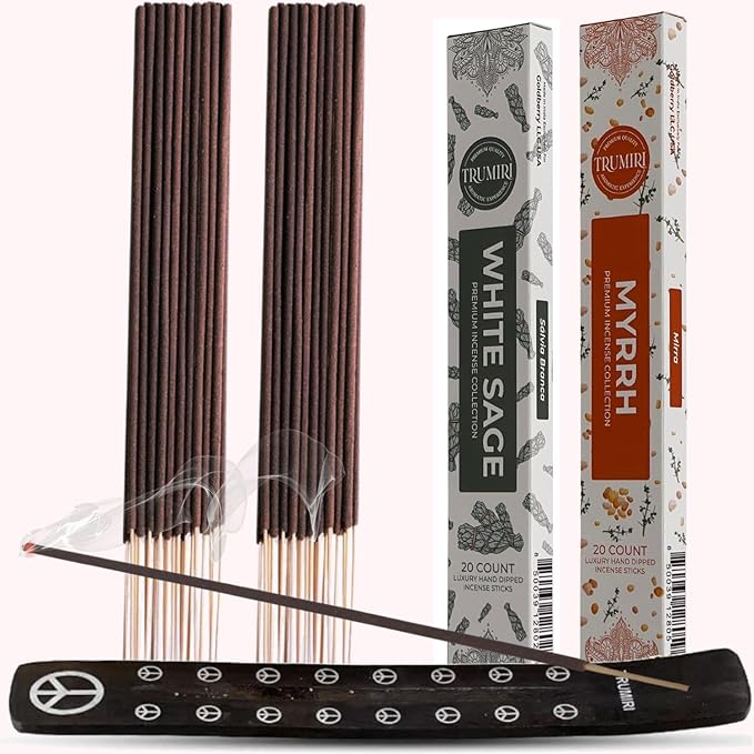 Trumiri Incense Sticks - Combo Pack of 40 Insence-Sticks - 20 White Sage + 20 Myrrh - Insenses - Insents - Incents - Inscense - Incence - Incienso - All Natural Incense Sticks