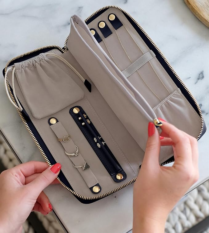 Travel Jewelry Organizer Case - for Tangle-Free Necklaces, Earrings, Rings, Bracelets Storage, Travel Essentials, Fashion Portable Jewelry Travel Bags for Women - Medium Black