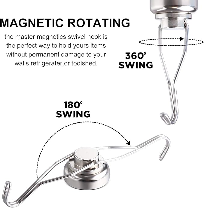 MIKEDE Magnetic Hooks Heavy Duty 80LB+ Swivel Swing Strong Magnetic Hooks Cruise Neodymium Hook Magnets for Hanging Home Workplace Metal Door Office and Garage - Pack of 10