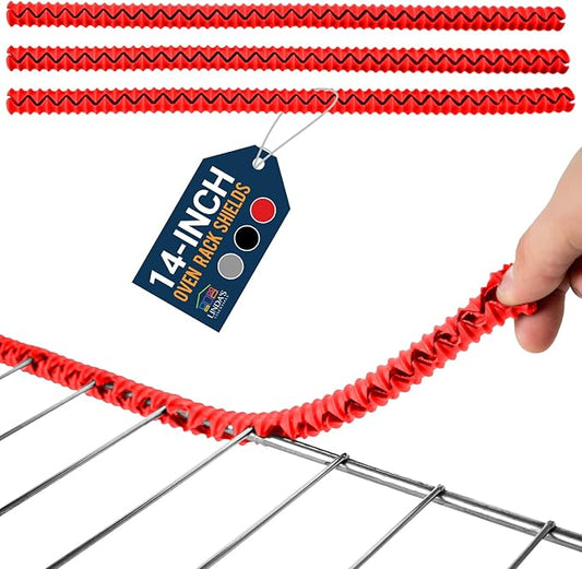 Silicone Oven Guards for Racks by Linda’s Essentials (3 Pack) - Heat-Resistant Rack Protectors Shield, Prevents Burns & Scars, Easy to Fit Design, Must-Have Kitchen Safety 14 Inches Long (Red)