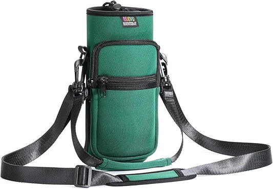 Nuovoware Water Bottle Carrier Bag,25oz/40oz/64oz Bottle Pouch Holder,Adjustable Shoulder Hand Strap 2 Pocket Sling Neoprene Sleeve Sports Accessories for Hiking Travelling Camping