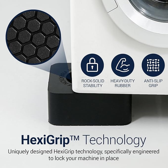 Anti Vibration Pads for Washing Machine and Dryer (Set of 8) - Universal Washer Anti Vibration Pads with HexiGrip™ - Washing Machine Accessories & Leveling Pads – Vibration Dampening Mat