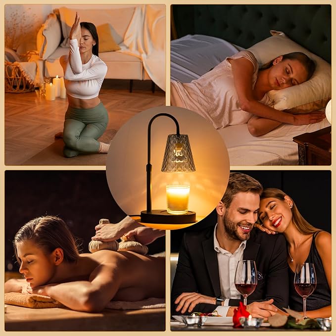 Candle Warmer Lamp with Timer: Electric Candles Warmers Adjustable Height Dimmable - Large Wax Candle Warmers Lamps Scented Flower Light - Home Decor Vintage Wood Base Shade Heat Modern Style Grey