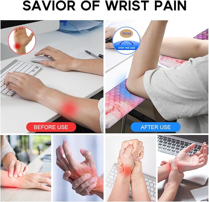 JIKIOU L-Shaped Desk Elbow Pad for Desk 2 Pack, Soft Memory Foam Elbow Support Padding with Non-Slip Base, Easy Typing Pain Relief Comfort for Office Work Gaming Marble Pink