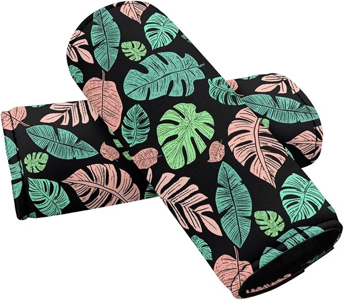 KUIFORTI Palm Leaf Luggage Handle Wrap Grip for Suitcase, 2 Pack Luggage Identifiers Marker Soft Trolley Case Grip Cover Set Leaf Print