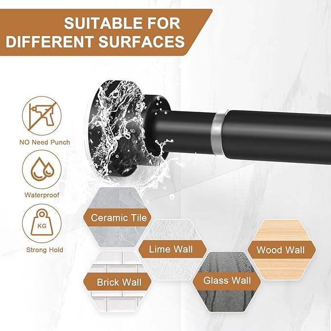 AIZESI Black Spring Tension Rod 28-50Inch, No Drill, Adjustable, Rust Resistant, Anti-Slip, 1PCS