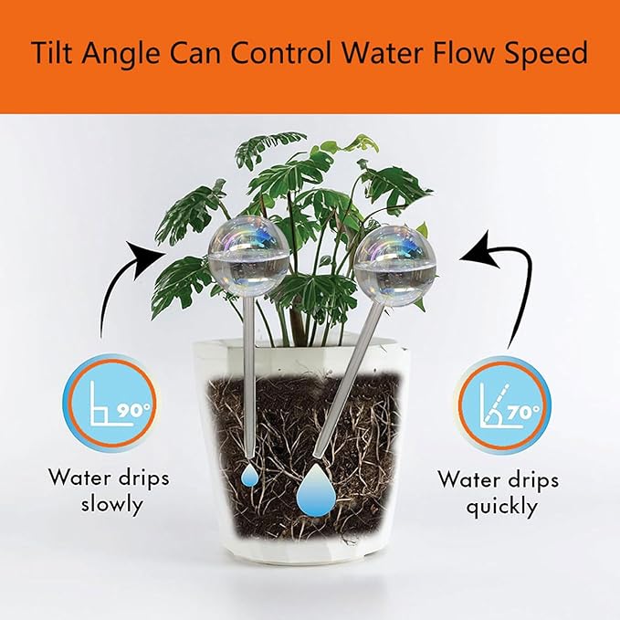 Vividaire Glass Plant Watering Globes, Water Plants While Away Slow Self Watering Planter Insert Bulbs for Outdoor Indoor Plants, Vacation Plant Watering System Devices (Iridescent Medium 2-Pack)