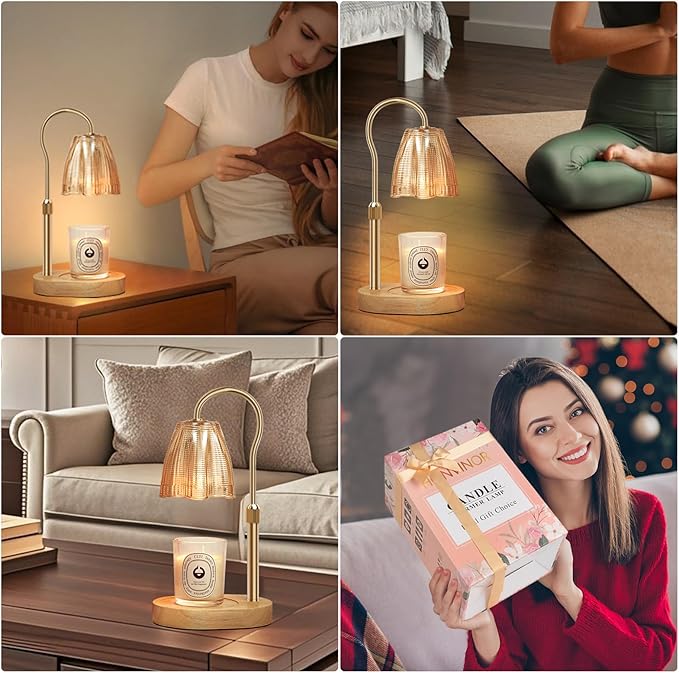 Candle Warmer Lamp with Timer & Dimmer, Candle Warmer Height Adjustable, Fits All Jar Scented Candles, Candle Lamp with 3 Bulbs, Charming Gift Box with Ribbon for Gifting