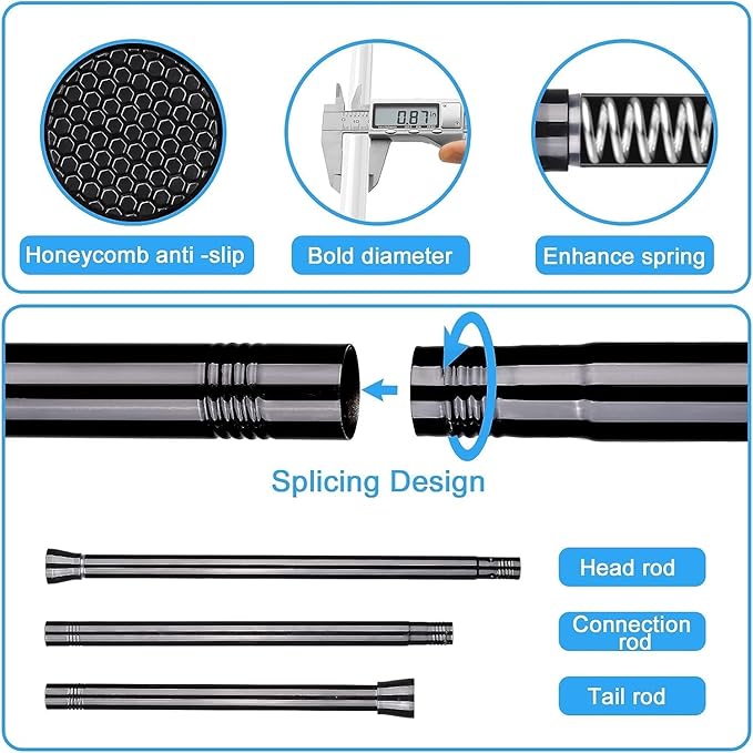 Tension Curtain Rod Black 1PCS Tension Rods for Windows 30 to 64 Inch Spring Curtain Rod Adjustable Tension Rod Tension Curtain Rod of Bathroom Window Curtain Rod Closet rod Kitchen rod Wardrobe