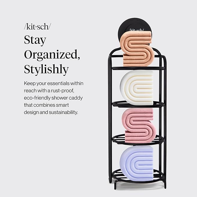Kitsch Shower Caddy Hanging with Suction Cup – Self-Draining Shampoo Bar Holder & Shower Shelves for Conditioner Bars & Soap – Rust Proof Bathroom Caddy, and Wall Mount or Free-Standing Organizer