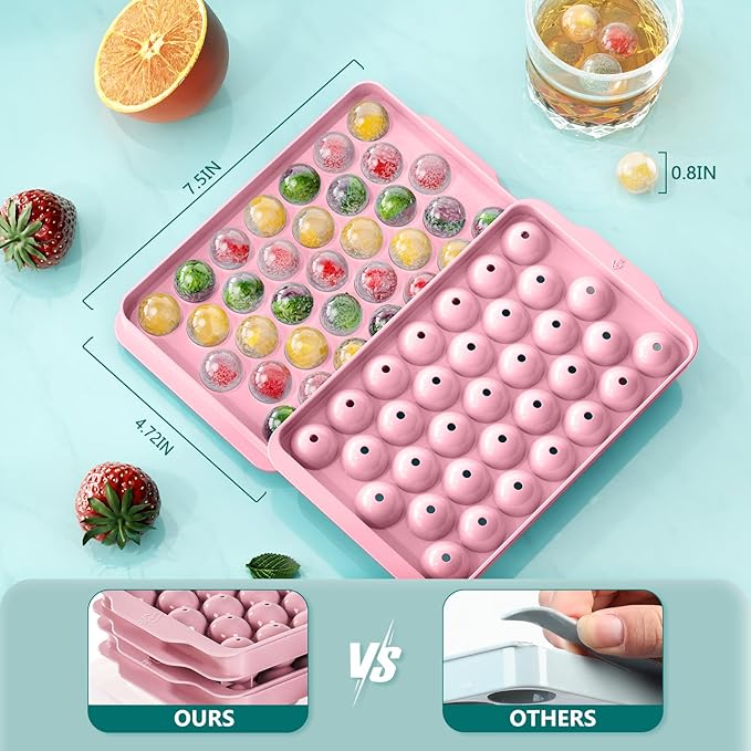 3 Pack Ice Trays for Freezer, 99 PCS Ice Cube Tray with Lid and Bin, Round Ice Cube Mold, Circle Ice Maker for Chilling Drinks (0.8 inch, Pink)
